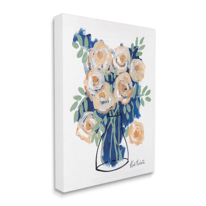 Stupell Abstract Flower Swirls Pink Roses Line Art Vase Canvas Wall Art - Blue