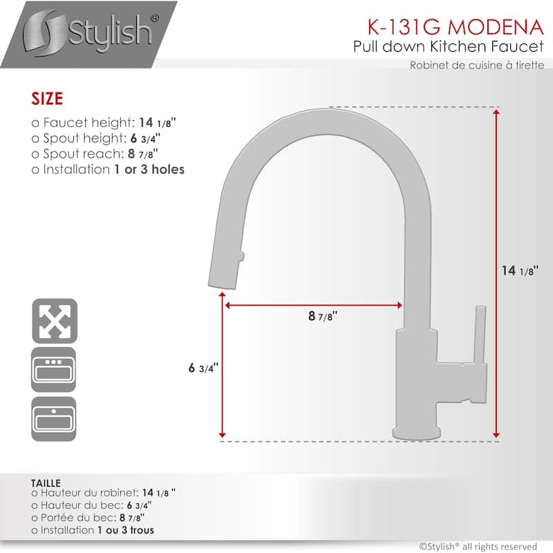 Single Handle Pull Down Kitchen Faucet with Cold Water Tap in Gold