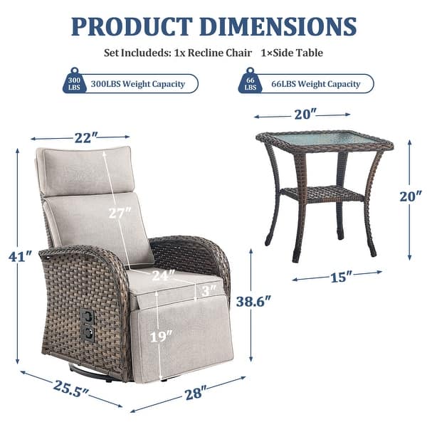 dimension image slide 0 of 15, Pocassy Reclining Patio Chair with Adjustable Backrest