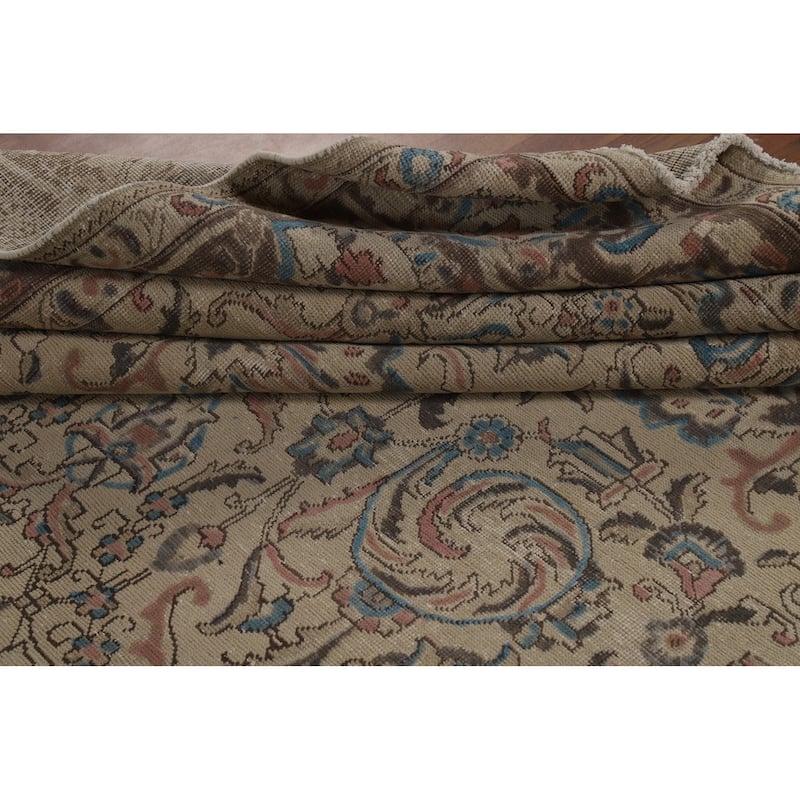 Floral Tabriz Persian Area Rug Distressed Handmade Wool Carpet - 8'8"x 11'5"
