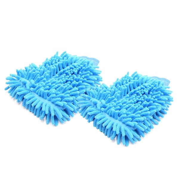 2Pcs Light Blue Dual Sided Microfiber Chenille Mitt Car Washing Cleaning Glove