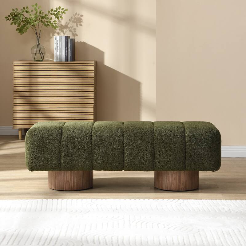 Green Boucle No-Assembly Dining Bench Ottoman