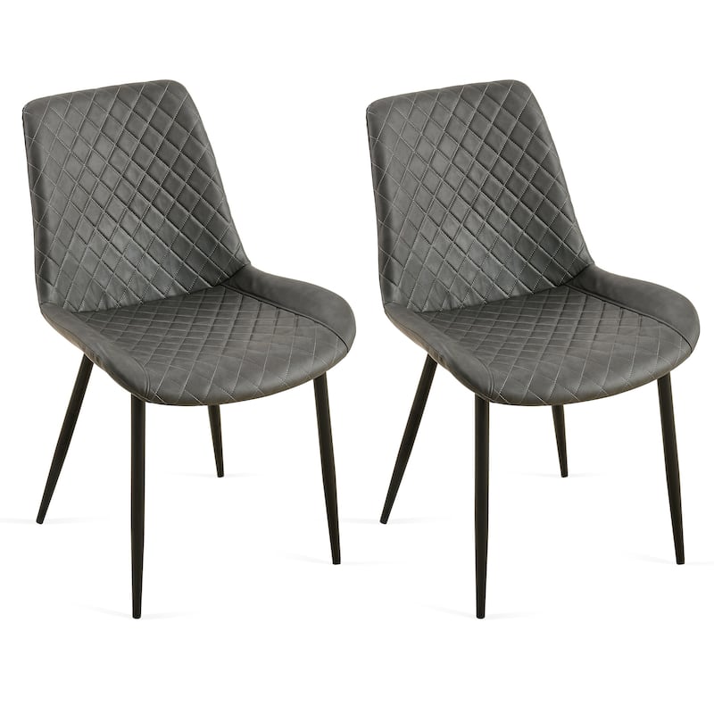 Dark Grey Leathaire Dining Chairs Set of 2,Mid-Century Modern Leathaire Chairs Kitchen Living Room Armless Side Chair wi