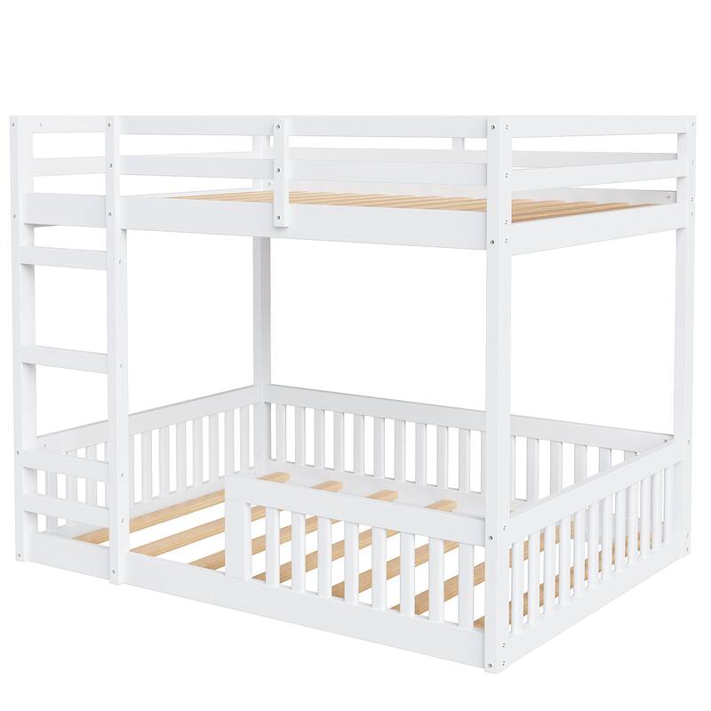 Full over Full Wood Bunk Bed with Ladder and Guardrails