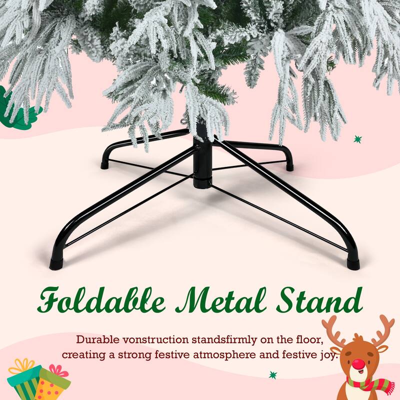 7.5ft Pre-Lit Spruce Snow Flocked Artificial Hinged Christmas Tree with 350 Multi-Color LED Lights & 1389 Snow Branch Tips