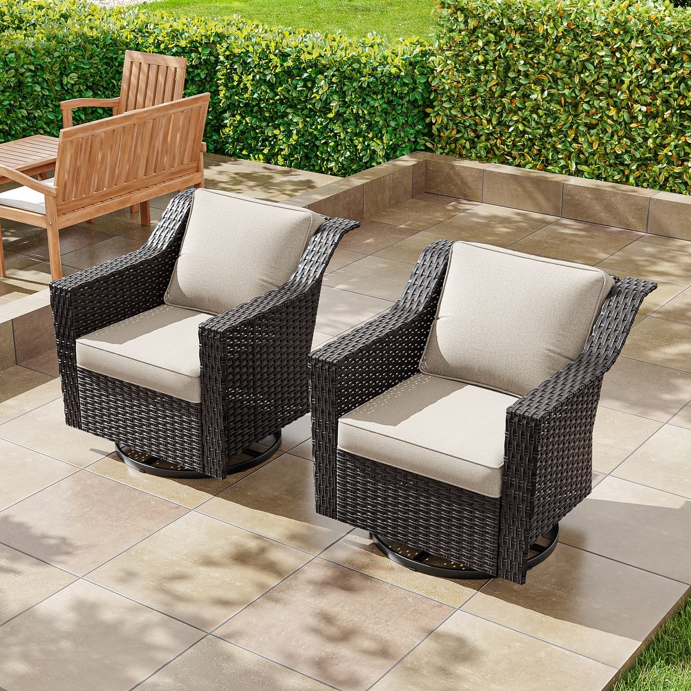Cozywor Outdoor Patio Swivel Rattan Rocking Wicker Chairs Set of 2 for Backyard Porch Deck, Metal Rocking Frame
