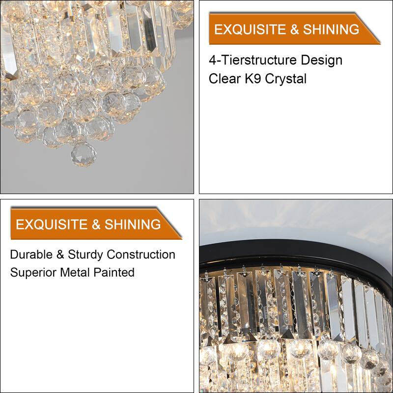 Crystal Flush Mount Ceiling Light with Black/Gold Finish and 6-Light