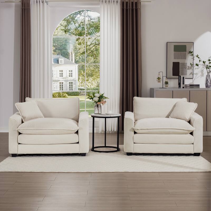 2 Pieces Deep Seated Sofa Set with Removable Armrests, 1+1Seat Flexible Combinations with Throw Pillows for Livingroom