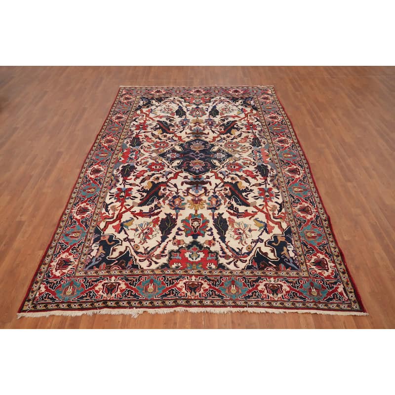 Hand Knotted Oriental 100% Wool Carpet Traditional Floral Beige & Ivories Tabriz Area Rug - 11' 2'' X 7' 4''