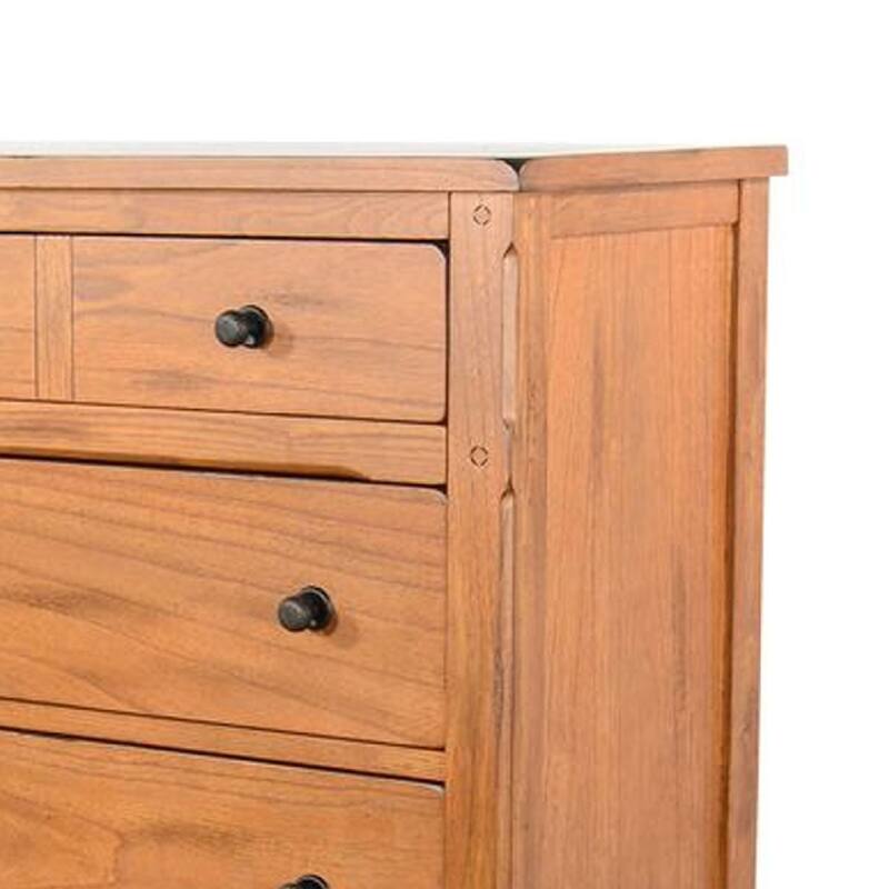 Senny Tall Dresser Chest with 5 Drawers, Brown Solid Mindi Wood