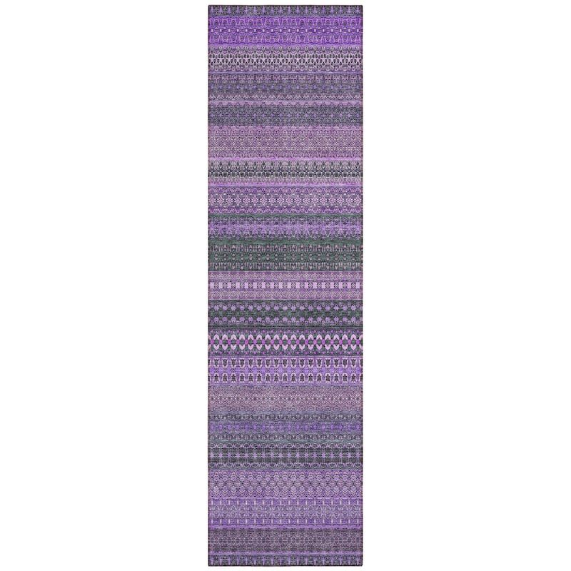 Machine Washable Indoor/ Outdoor Moroccan Stripes Chantille Rug