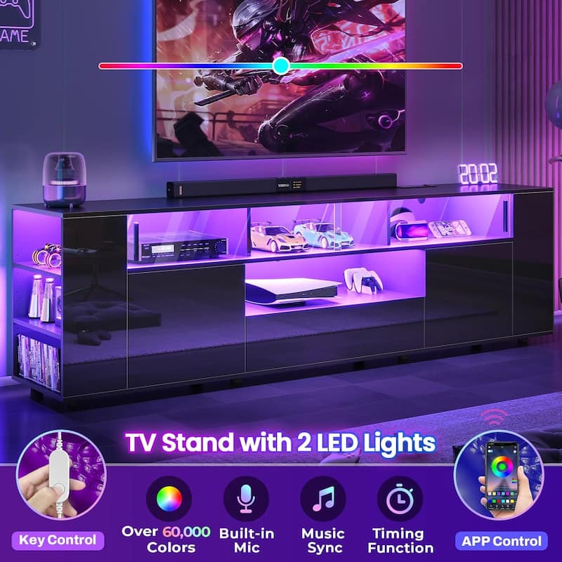 TV Stand for 70/75/80 Inch TV 1 Drawer and 2 Storage Cabinet Power Outlet