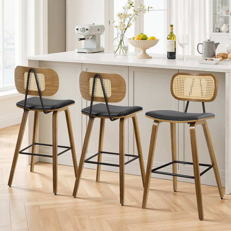 26-Inch Upholstered Counter/ Bar Stools Set of 2 or 3 - 35.1"H x 17.7"W x 19.5"D - Set of 3 - Black