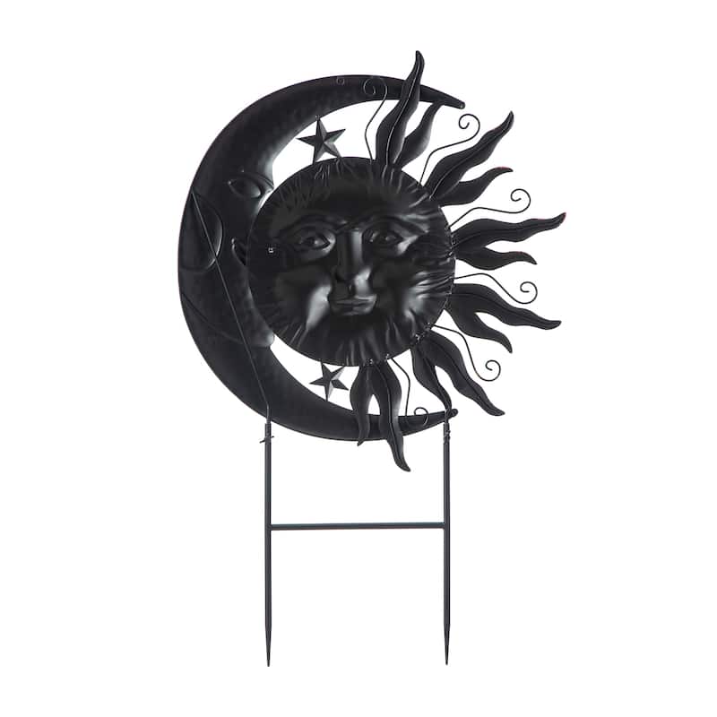 Glitzhome 36.25''H Metal Sun and Moon Wall Decor Yard Stake for Indoor and Outdoor