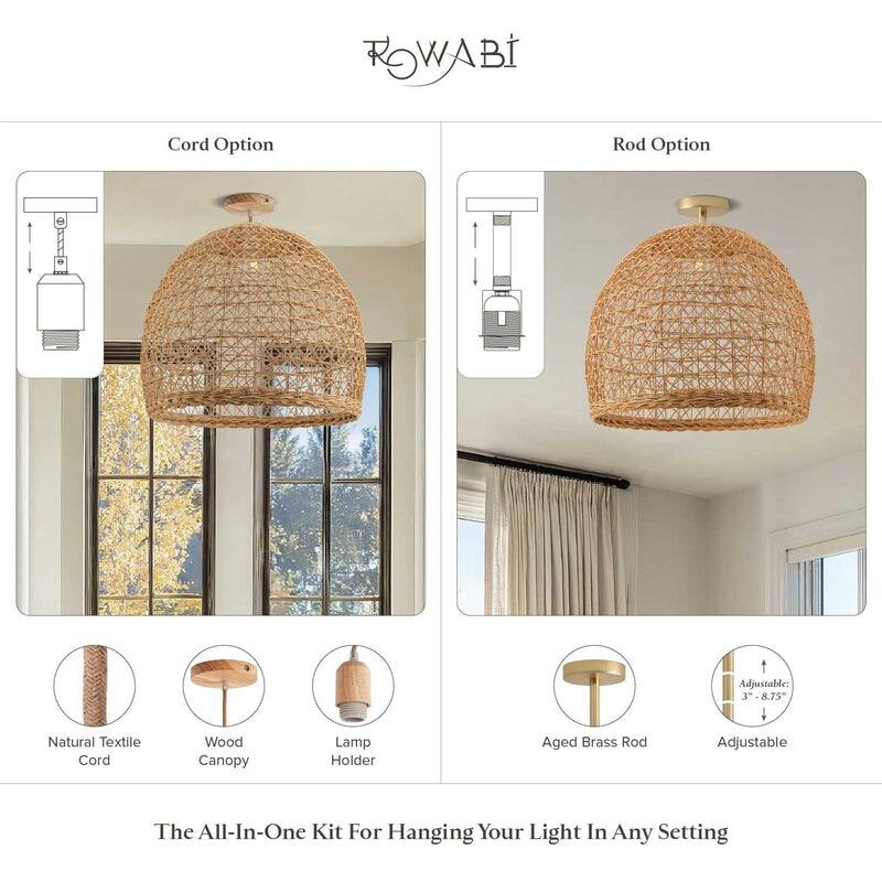 Lumiere Rattan Flush Mount - Rattan Natural Handwoven Ceiling Light for Hallway or Bedroom in Modern, Farmhouse, Boho Style