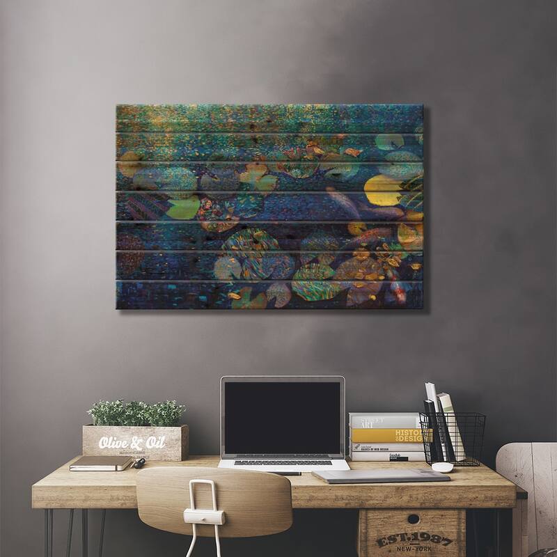 Under The Koi Quilt Print On Wood by Iris Scott - Multi-Color
