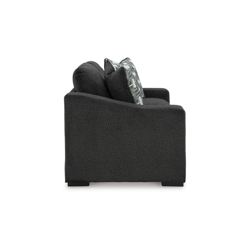 Wryen Loveseat, Onyx Black Polyester, 2 Accent Throw Pillows, 67 Inch