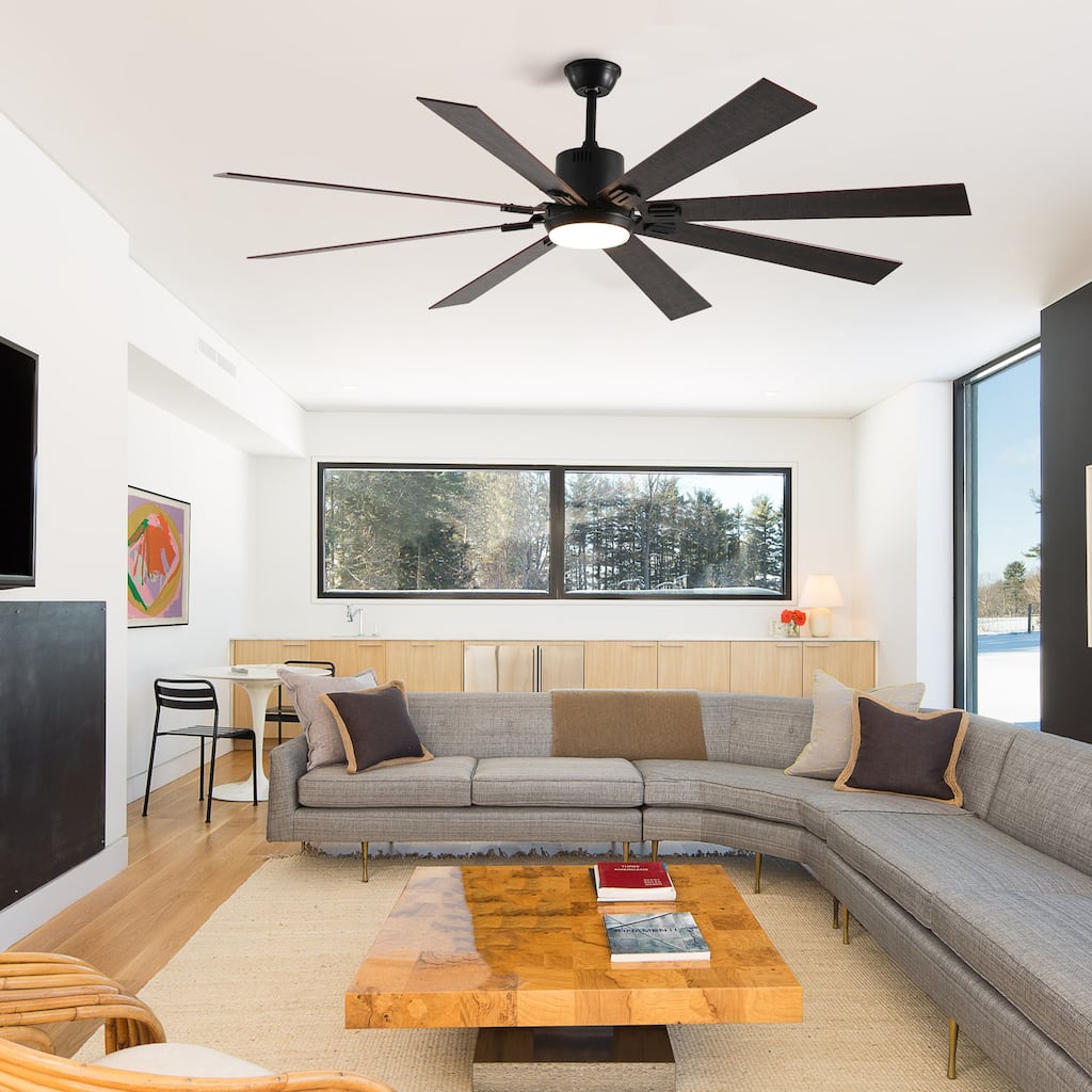 Walnut LED Ceiling Fan Light with 8 Blades, Remote, Dimmable - For Living Room, Bedroom & Dining Room
