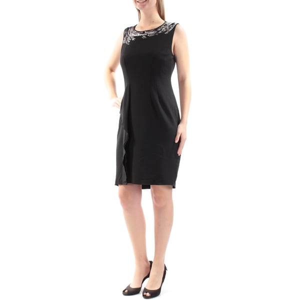 ANNE KLEIN Womens Silver Embroidered Sequined Sleeveless Jewel Neck Above The Knee Sheath Cocktail Dress Size: 10