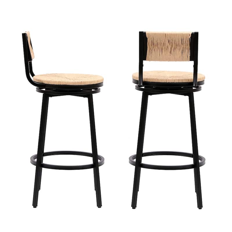 Swivel Rope Bar Stools with Metal Frame and Footrest (Set of 2)