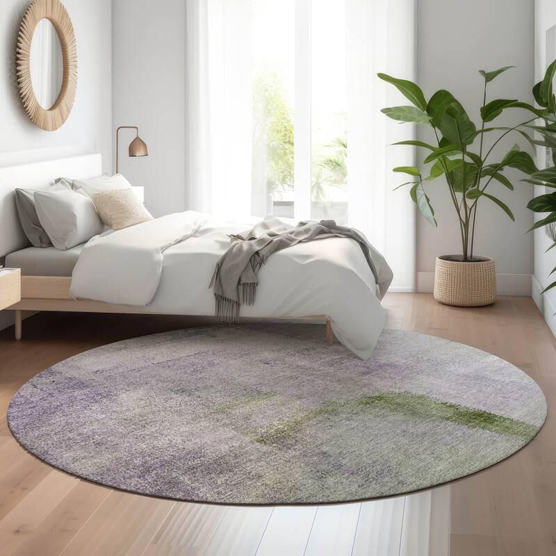 Premium Washable Super Soft Brushstrokes Abstract Mayfield Rug - Purple - 8' x 8' - Round