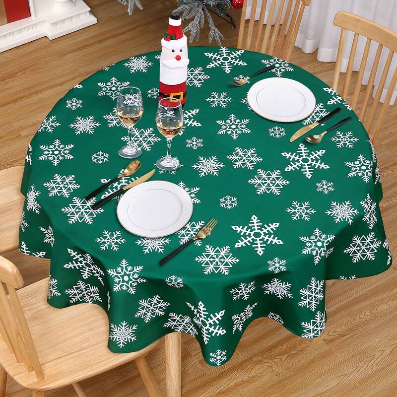 Christmas Round Tablecloth Xmas Table Covers for Kitchen Dining Room Table Decor, Green - 60"round