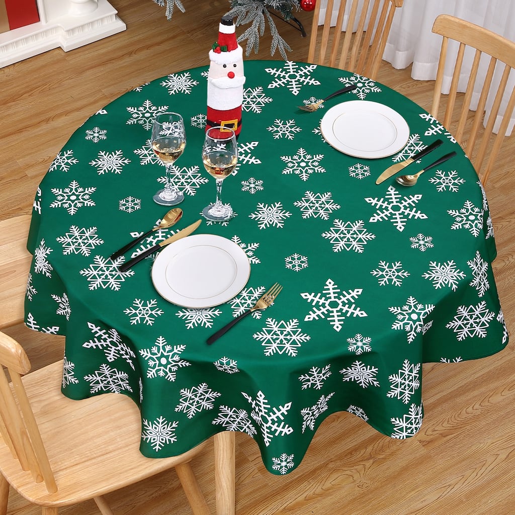 Christmas Round Tablecloth Xmas Table Covers for Kitchen Dining Room Table Decor, Green