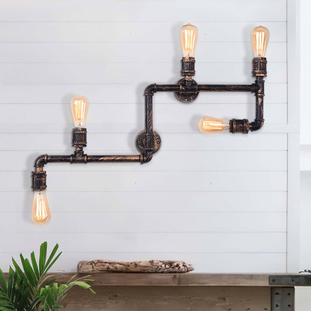 5 - Light Modern Industrial Dimmable Bronze Rustic Wall Sconce - Metallic