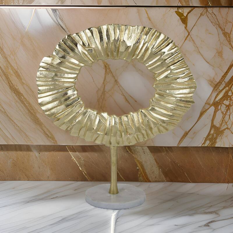 23 Inch Modern Tabletop Decorative Statue, Solid Ring Design, Gold Metal