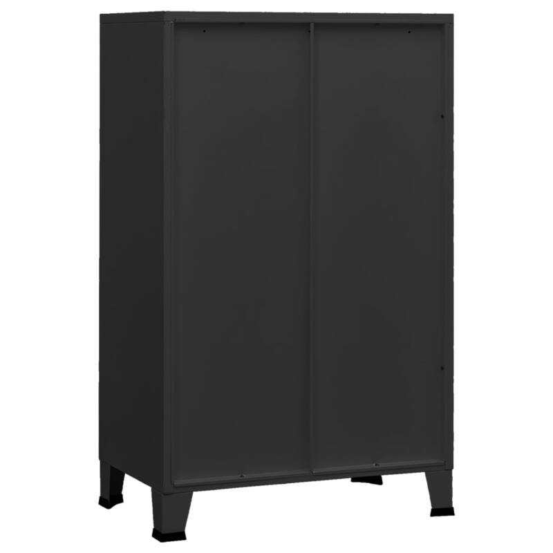 Coy Tall Storage Cabinet, 2 Drawers w 2 Mesh Front Doors, Metal Frame, Black