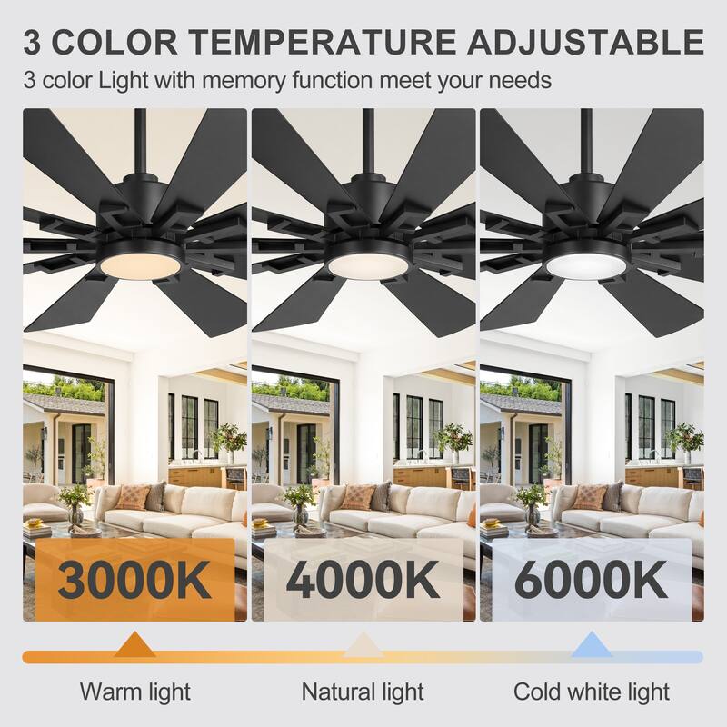 62/72-Inch Reversible 10-Blade Large Ceiling Fan with Light and Remote