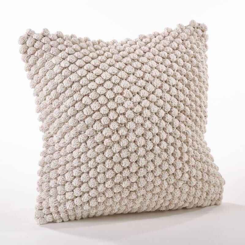 Cotton Throw Pillow With Crochet Pom Pom Design And Down Filling