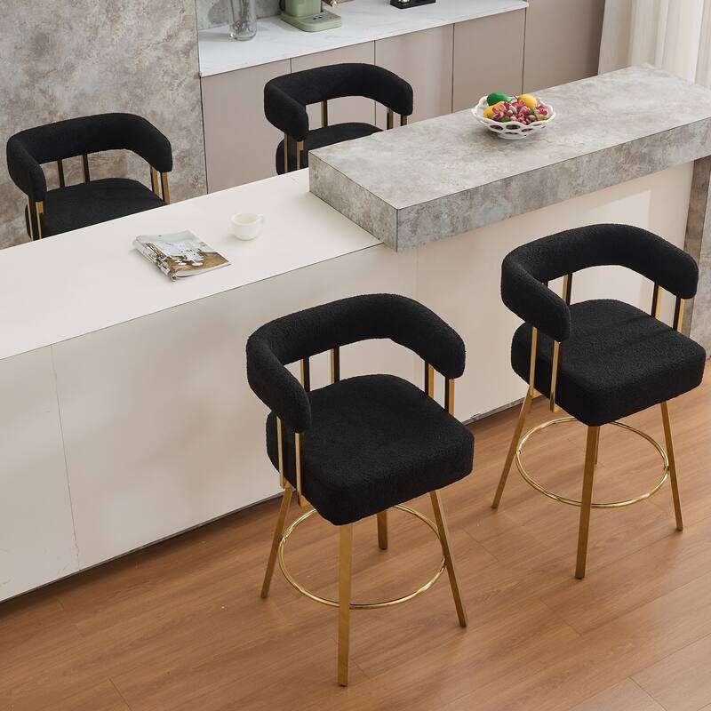 2-Piece Modern Accent Chairs with Gold Metal Legs & Teddy Upholstery, for Living Room or Office