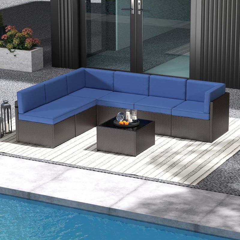 Kinbor Outdoor Cushioned Wicker Sectional Sofa Set