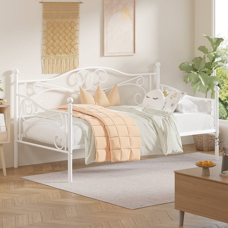VECELO Scroll Design Metal Twin Size Daybed with Roman Column Legs 440 LBS Capacity Sofa Bed 440 lbs Capacity for Living Room