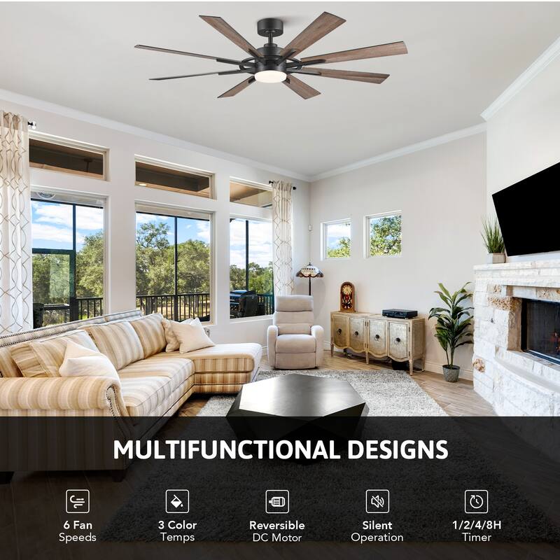 CO-Z 60'' 8-Blade Large Windmill Ceiling Fan with LED Lights and Remote for Living Room