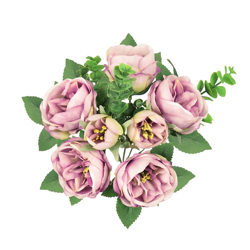 Set of 4 Mauve Artificial Cabbage Rose Flower Stem Bush Bouquet 13in - 13" L x 8" W x 8" DP