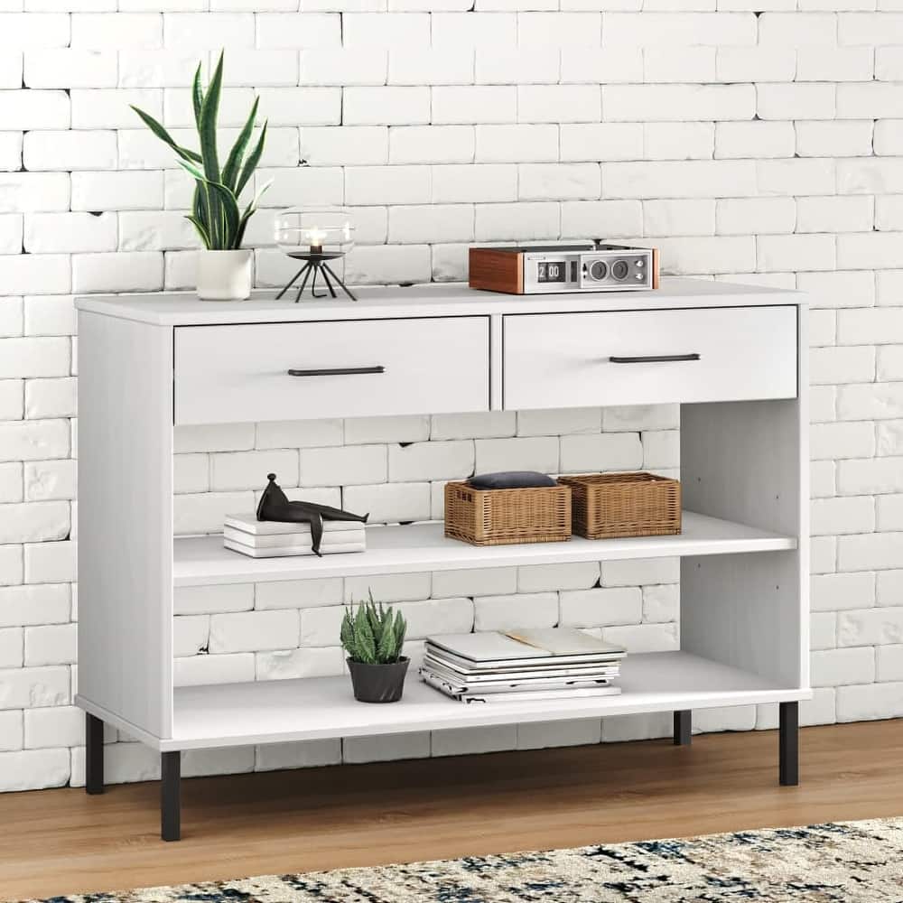 vidaXL Console Cabinet Buffet Storage with Metal Legs Solid Wood Pine OSLO - 38.6" x 13.8" x 27.6"