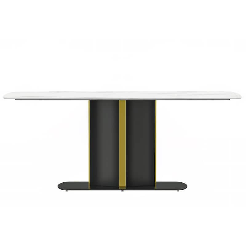 Sylva Dining Table Rectangular Tabletop in Gold Pedestal Base