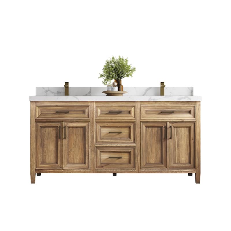 Willow Collections 72 in. W x 22 in. D Santa Monica Teak Double Sink Bathroom Vanity with Countertop