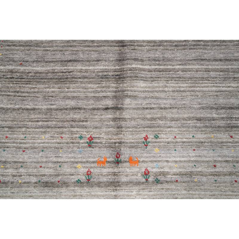 Hand Knotted Oriental Viscose Silk Carpet Tribal Animal Pictorial Greys & Charcoal Gabbeh Area Rug - 5' 9'' X 5' 5''