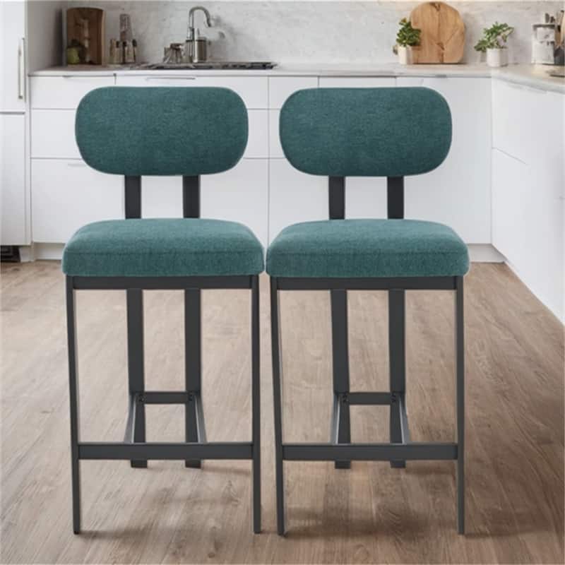 Modern Upholstered Fabric Barstools with Metal Legs (Set of 2)