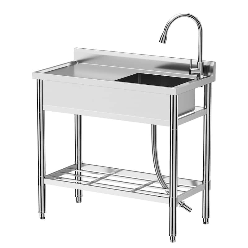 Stainless Steel Sink, with Workbench, Hot & Cold Hoses - 47*20*37inch