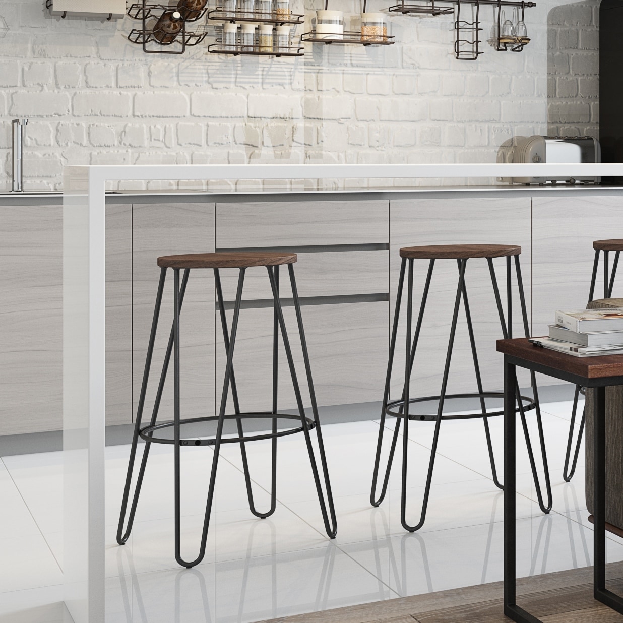 WYNDENHALL Kendall Industrial Metal 26 inch Metal Counter Height Stool with Wood Seat Set of 2 15.7