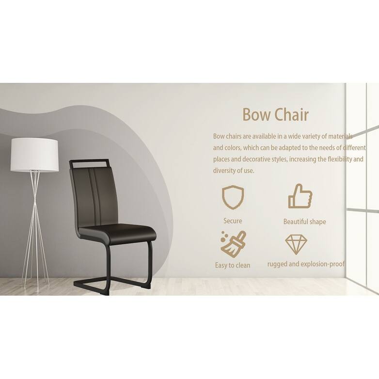Modern Style Faux Leather High Back Dining Chairs Set of 2 with Black Metal Legs for Dining Room