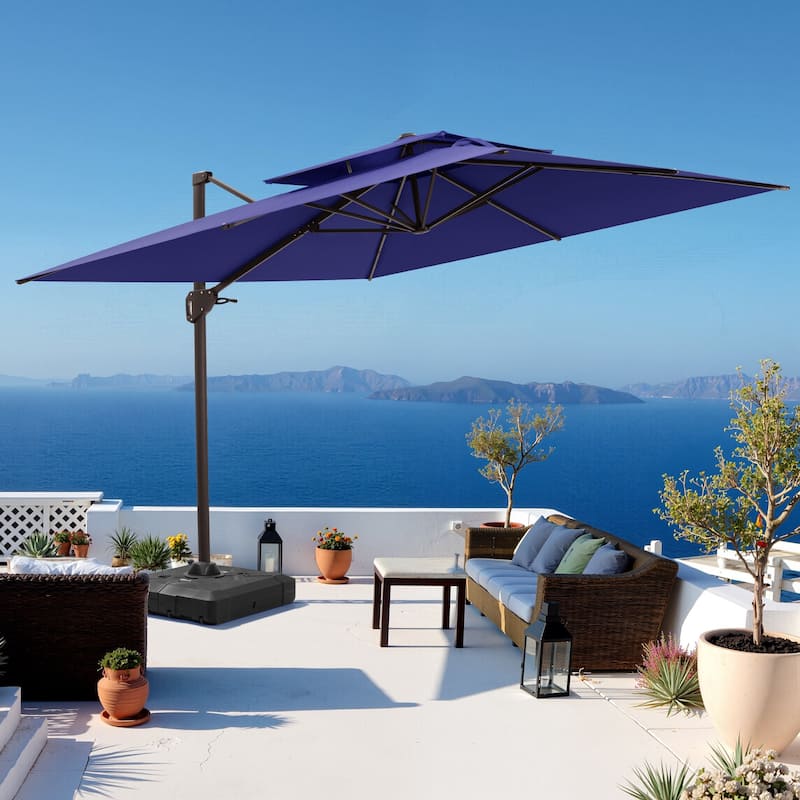 Outdoor 10FT Square Adjustable Offset Cantilever Patio Umbrella with Base