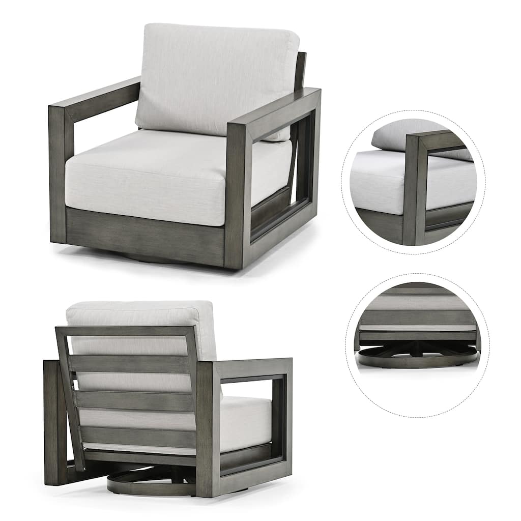 3-Piece Aluminum Patio Conversation Set with Swivel Chairs, Hand-painted Frame and Cushions