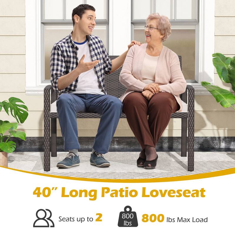 Mix Brown Rattan Metal 2-Seater Loveseat with Cushions and Zipper Covers - 22” L x 43” W x 33” H