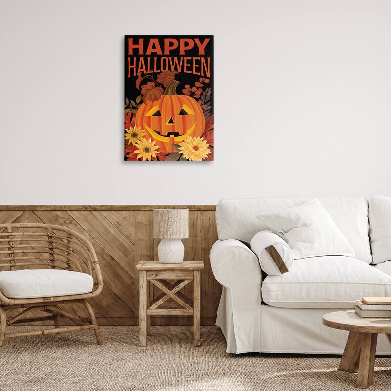 Stupell Happy Halloween Floral Pumpkin Canvas Wall Art Design By Cat Thurman Designs
