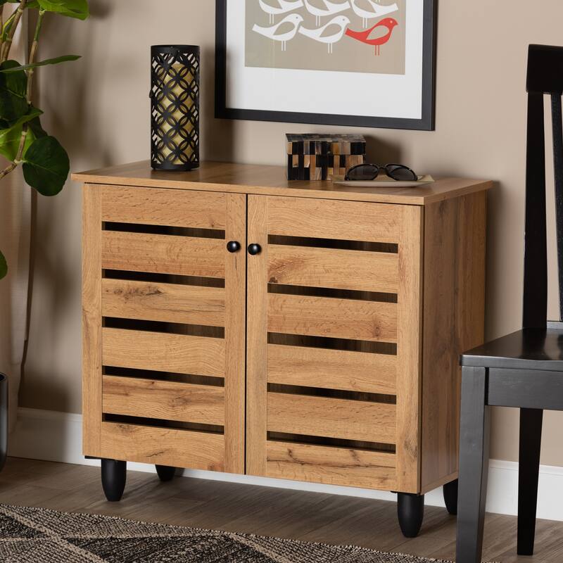 Gisela Modern Oak Brown Finished Wood 2-Door Shoe Storage Cabinet